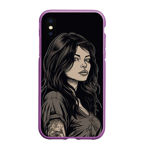 Чехол iPhone XS Max матовый Девушка в стиле тату / 3D-Фиолетовый – фото 1