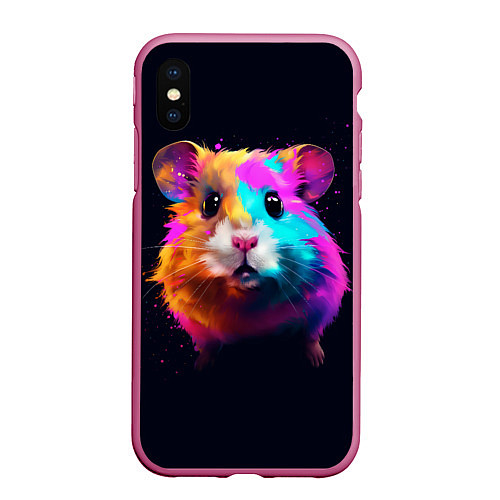 Чехол iPhone XS Max матовый Хомяк в неоновых красках / 3D-Малиновый – фото 1