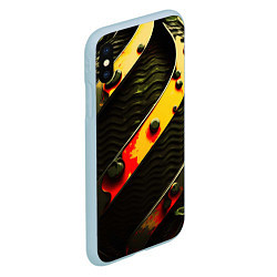 Чехол iPhone XS Max матовый Зеленая текстура оранжевые полосы, цвет: 3D-голубой — фото 2