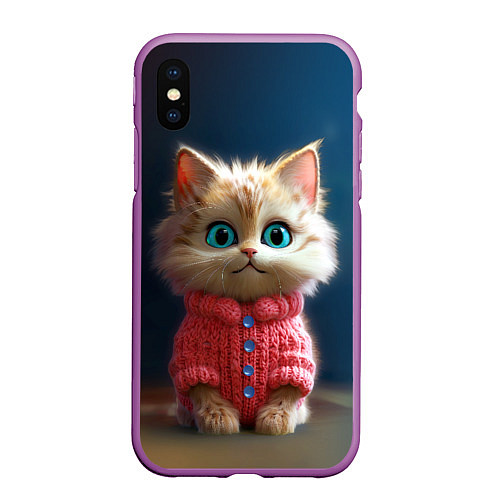 Чехол iPhone XS Max матовый Котик в розовом свитере / 3D-Фиолетовый – фото 1