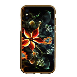 Чехол iPhone XS Max матовый Абстрактные цветы, цвет: 3D-коричневый