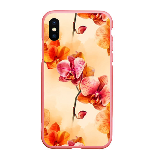 Чехол iPhone XS Max матовый Акварельные цветы - персиковый паттерн / 3D-Баблгам – фото 1