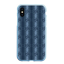 Чехол iPhone XS Max матовый Атласный синий узор с завертушками, цвет: 3D-голубой