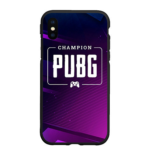 Чехол iPhone XS Max матовый PUBG gaming champion: рамка с лого и джойстиком на / 3D-Черный – фото 1