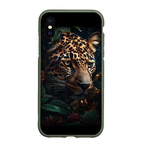 Чехол iPhone XS Max матовый Леопард фотореализм / 3D-Темно-зеленый – фото 1