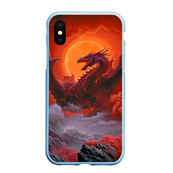 Чехол iPhone XS Max матовый Дракон и кровавая луна, цвет: 3D-голубой