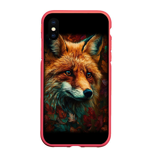 Чехол iPhone XS Max матовый Лисица в осенних листьях / 3D-Красный – фото 1