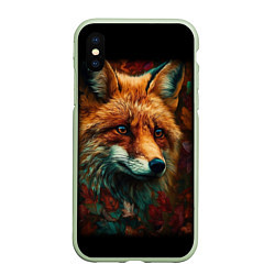 Чехол iPhone XS Max матовый Лисица в осенних листьях, цвет: 3D-салатовый