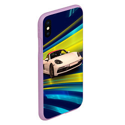 Чехол iPhone XS Max матовый Спорткар Porsche в движении, цвет: 3D-сиреневый — фото 2