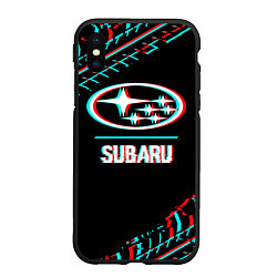 Чехол iPhone XS Max матовый Значок Subaru в стиле glitch на темном фоне, цвет: 3D-черный