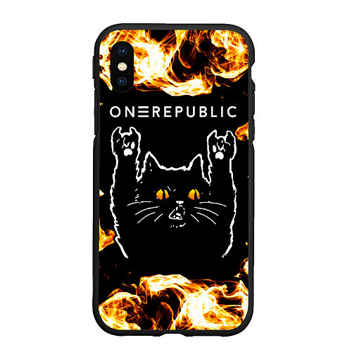 Чехол iPhone XS Max матовый OneRepublic рок кот и огонь / 3D-Черный – фото 1