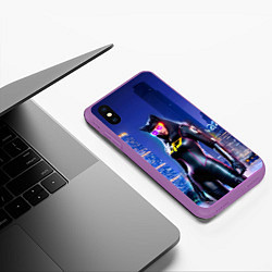 Чехол iPhone XS Max матовый Cat girl on the background of a megalopolis, цвет: 3D-фиолетовый — фото 2