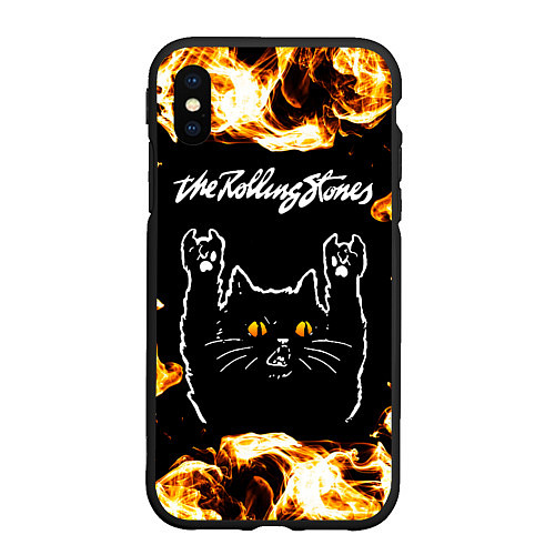 Чехол iPhone XS Max матовый Rolling Stones рок кот и огонь / 3D-Черный – фото 1