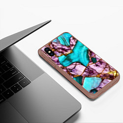 Чехол iPhone XS Max матовый Рисунок текстуры синего и фиолетового мрамора, цвет: 3D-коричневый — фото 2