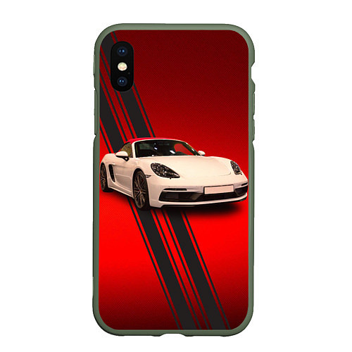 Чехол iPhone XS Max матовый Немецкий спортивный автомобиль Porsche / 3D-Темно-зеленый – фото 1