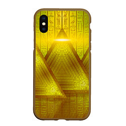 Чехол iPhone XS Max матовый Золотые пирамиды и треугольники, цвет: 3D-коричневый