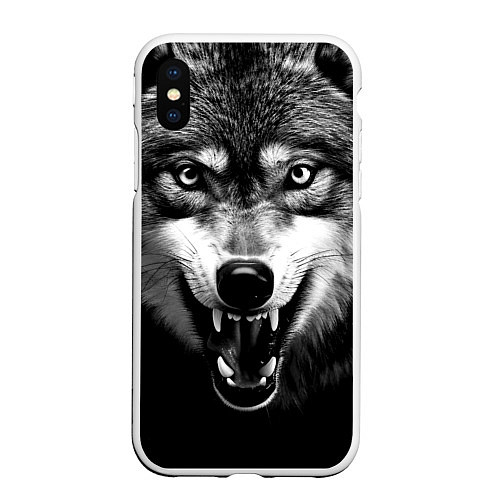 Чехол iPhone XS Max матовый Агрессивный атакующий волк / 3D-Белый – фото 1