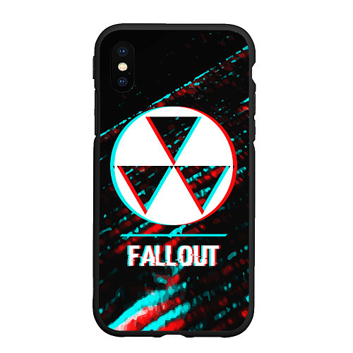 Чехол iPhone XS Max матовый Fallout в стиле glitch и баги графики на темном фо / 3D-Черный – фото 1