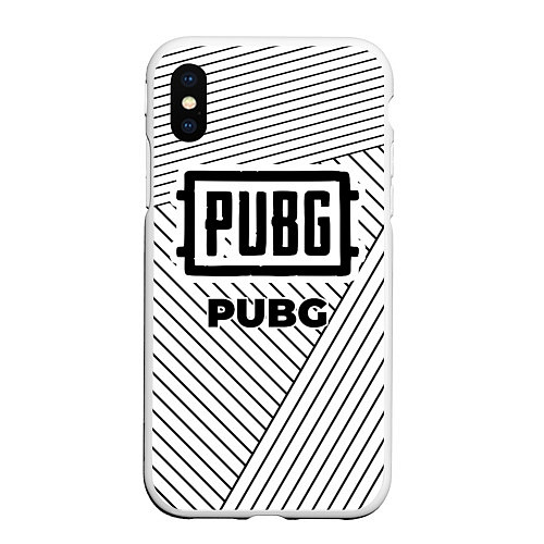 Чехол iPhone XS Max матовый Символ PUBG на светлом фоне с полосами / 3D-Белый – фото 1