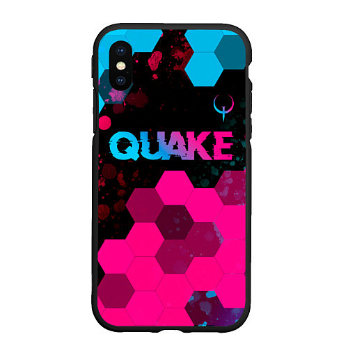 Чехол iPhone XS Max матовый Quake - neon gradient: символ сверху / 3D-Черный – фото 1