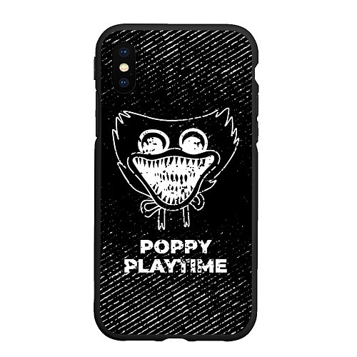 Чехол iPhone XS Max матовый Poppy Playtime с потертостями на темном фоне / 3D-Черный – фото 1