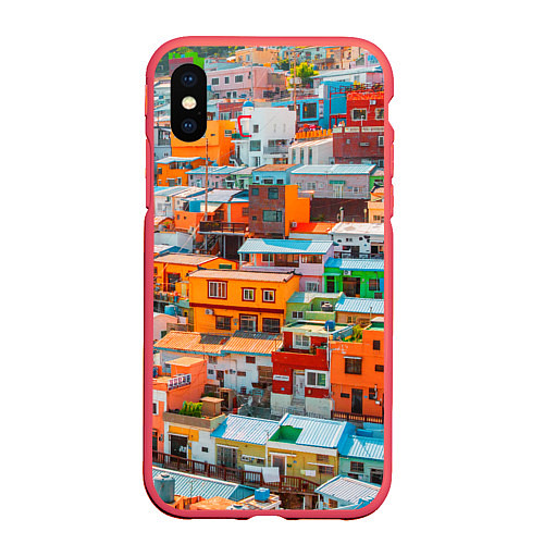 Чехол iPhone XS Max матовый Красочный Камчхон-дон в городе Пусан / 3D-Красный – фото 1