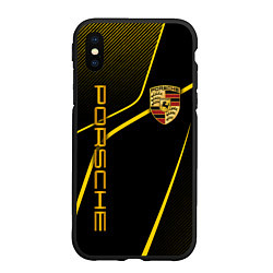 Чехол iPhone XS Max матовый Porsche - Gold line, цвет: 3D-черный