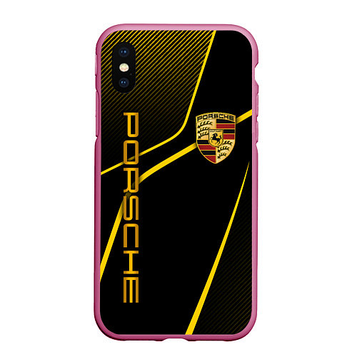 Чехол iPhone XS Max матовый Porsche - Gold line / 3D-Малиновый – фото 1