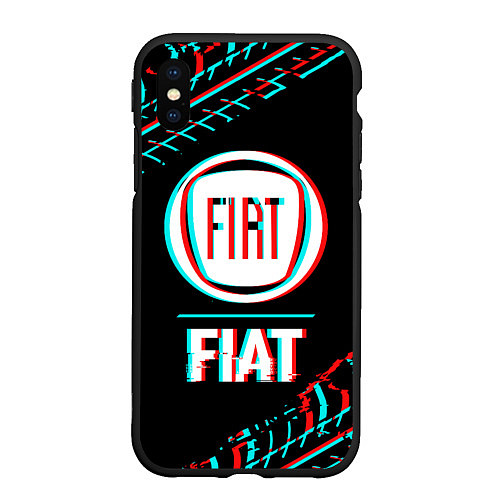 Чехол iPhone XS Max матовый Значок Fiat в стиле glitch на темном фоне / 3D-Черный – фото 1