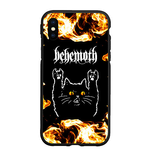 Чехол iPhone XS Max матовый Behemoth рок кот и огонь / 3D-Черный – фото 1