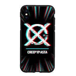 Чехол iPhone XS Max матовый Символ CreepyPasta в стиле glitch на темном фоне