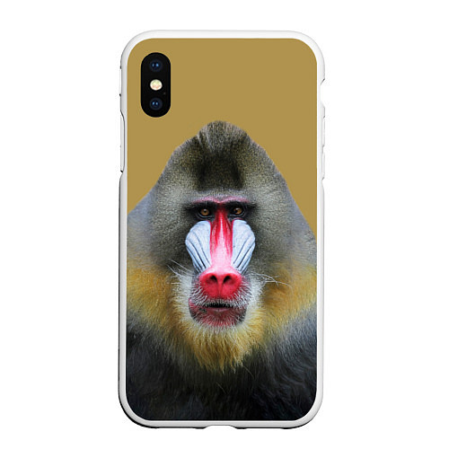 Чехол iPhone XS Max матовый Мандрил обезьяна / 3D-Белый – фото 1