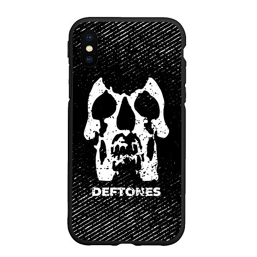 Чехол iPhone XS Max матовый Deftones с потертостями на темном фоне / 3D-Черный – фото 1