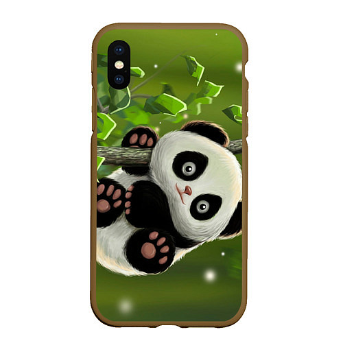 Чехол iPhone XS Max матовый Панда на дереве отдыхает / 3D-Коричневый – фото 1
