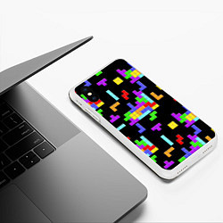 Чехол iPhone XS Max матовый Неоновый тетрис на темном фоне, цвет: 3D-белый — фото 2