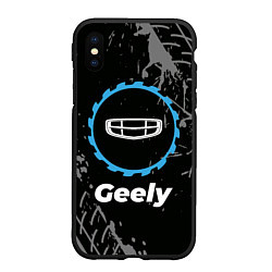 Чехол iPhone XS Max матовый Geely в стиле Top Gear со следами шин на фоне