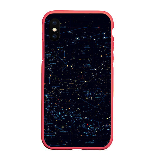 Чехол iPhone XS Max матовый Звездное небо созвездия / 3D-Красный – фото 1