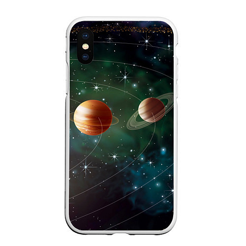 Чехол iPhone XS Max матовый Планетная система / 3D-Белый – фото 1