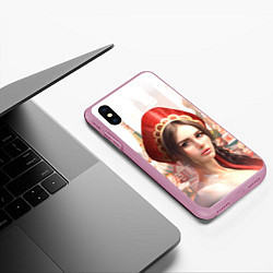 Чехол iPhone XS Max матовый Девушка в кокошнике с косой - кремль, цвет: 3D-розовый — фото 2