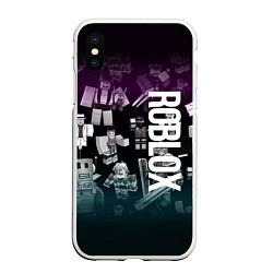 Чехол iPhone XS Max матовый Роблокс персонажи под градиентом
