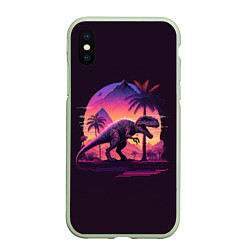 Чехол iPhone XS Max матовый Retrowave Trex, цвет: 3D-салатовый