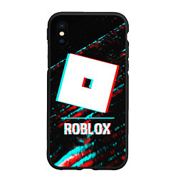 Чехол iPhone XS Max матовый Roblox в стиле glitch и баги графики на темном фон