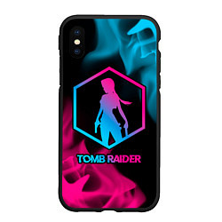 Чехол iPhone XS Max матовый Tomb Raider - neon gradient