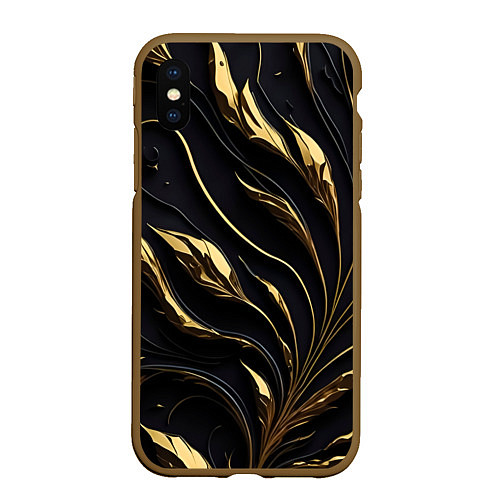 Чехол iPhone XS Max матовый Золотой орнамент на черном / 3D-Коричневый – фото 1