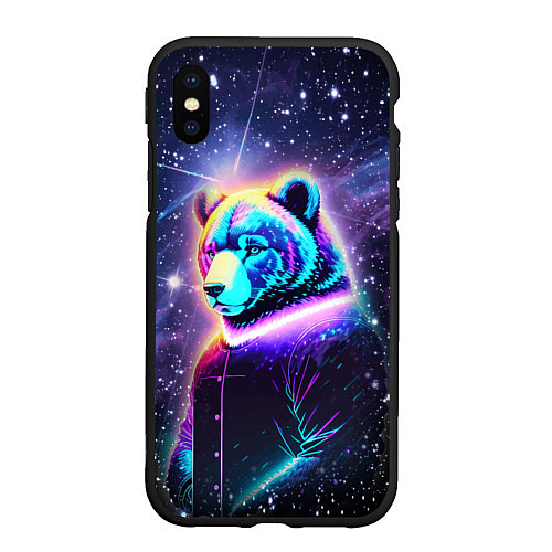 Чехол iPhone XS Max матовый Светящийся космический медведь / 3D-Черный – фото 1