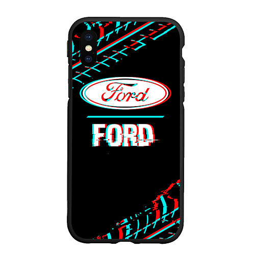 Чехол iPhone XS Max матовый Значок Ford в стиле glitch на темном фоне / 3D-Черный – фото 1