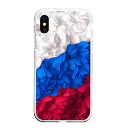 Чехол iPhone XS Max матовый Флаг России из цветов, цвет: 3D-белый