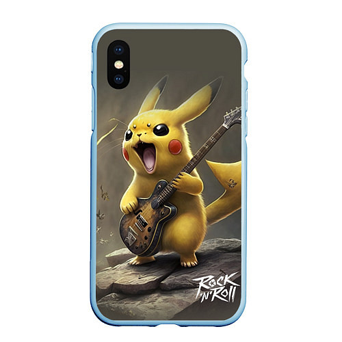 Чехол iPhone XS Max матовый Pikachu rock / 3D-Голубой – фото 1