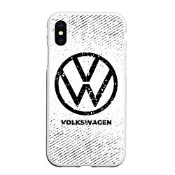 Чехол iPhone XS Max матовый Volkswagen с потертостями на светлом фоне, цвет: 3D-белый