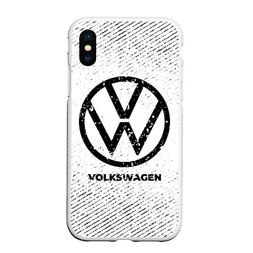 Чехол iPhone XS Max матовый Volkswagen с потертостями на светлом фоне / 3D-Белый – фото 1